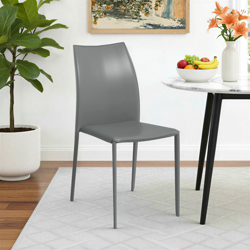 Sokol 18.5'' H Faux Leather Upholstered Metal Stacking Chair, Gray Faux Leather