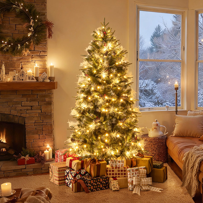 Arbre de Noël artificiel 6 pi avec 806 branches, 270 lumières DEL blanc chaud, H 6 pi