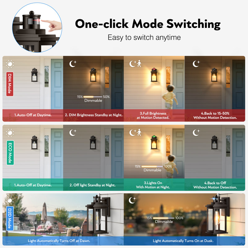 17 Stories Outdoor Motion Sensor Light, Dusk to Dawn Outdoor Wall Lights, Oil Rubbed Bronze