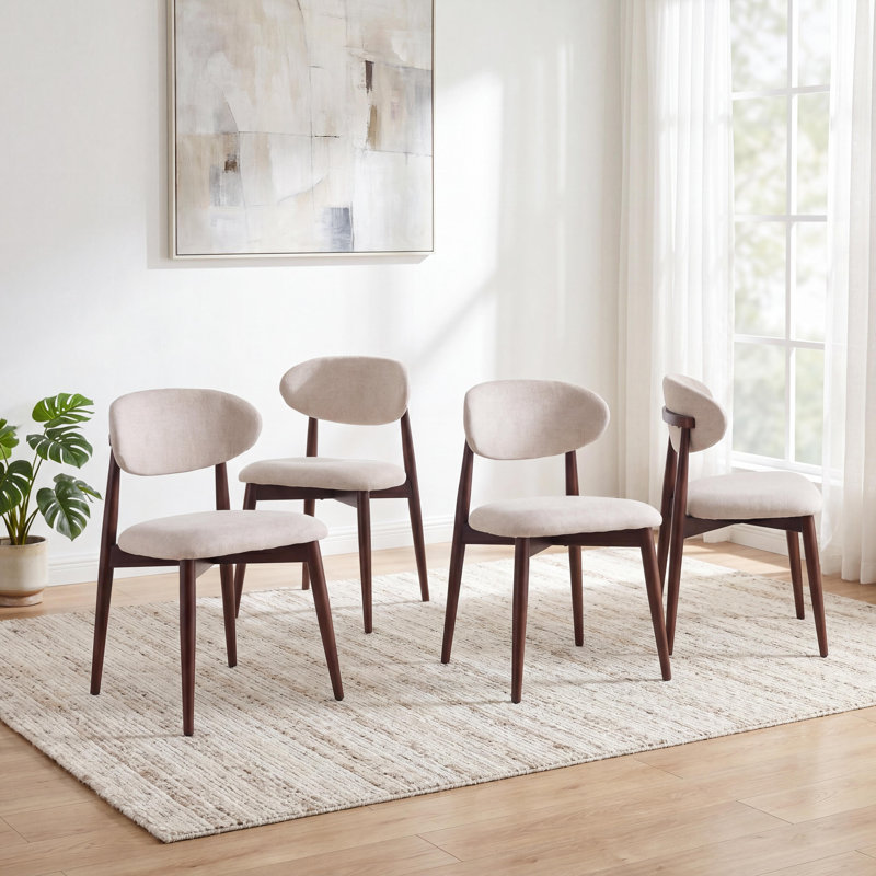 Set Of 4 Dining Chair, Upholstered Dining Chairs With Curved Back And Solid Legs