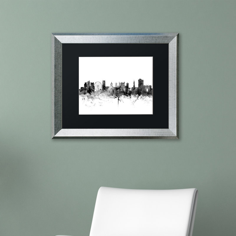 «Nottingham England Skyline B&W», impression encadrée, H 16 po x l 20 po x P 0,5 po, Noir, Cadre argenté