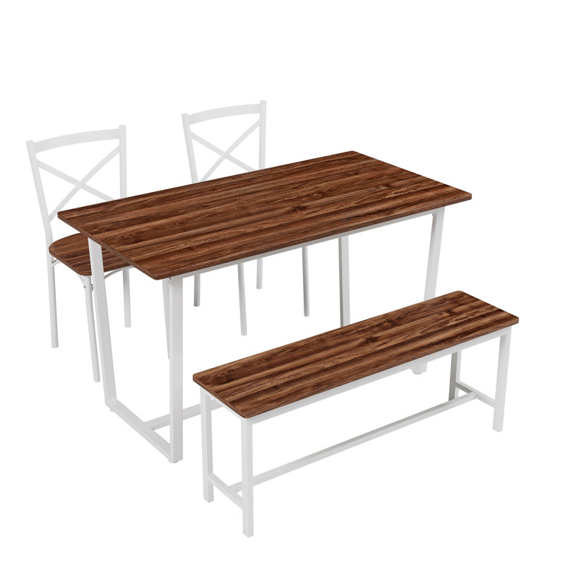 Ensemble de table et de chaises quatre pièces avec dossier, style industriel, structure solide, Blanc, Brun, Brun