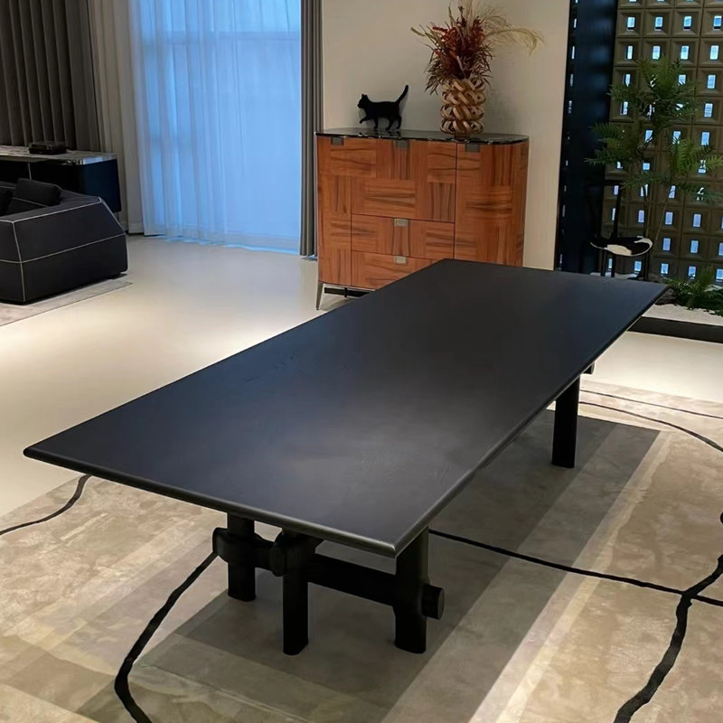 Italian Minimalist Family Dining Table Solid Wood Base Dining Table, 29.92"H x 70.86"L x 35.43"W