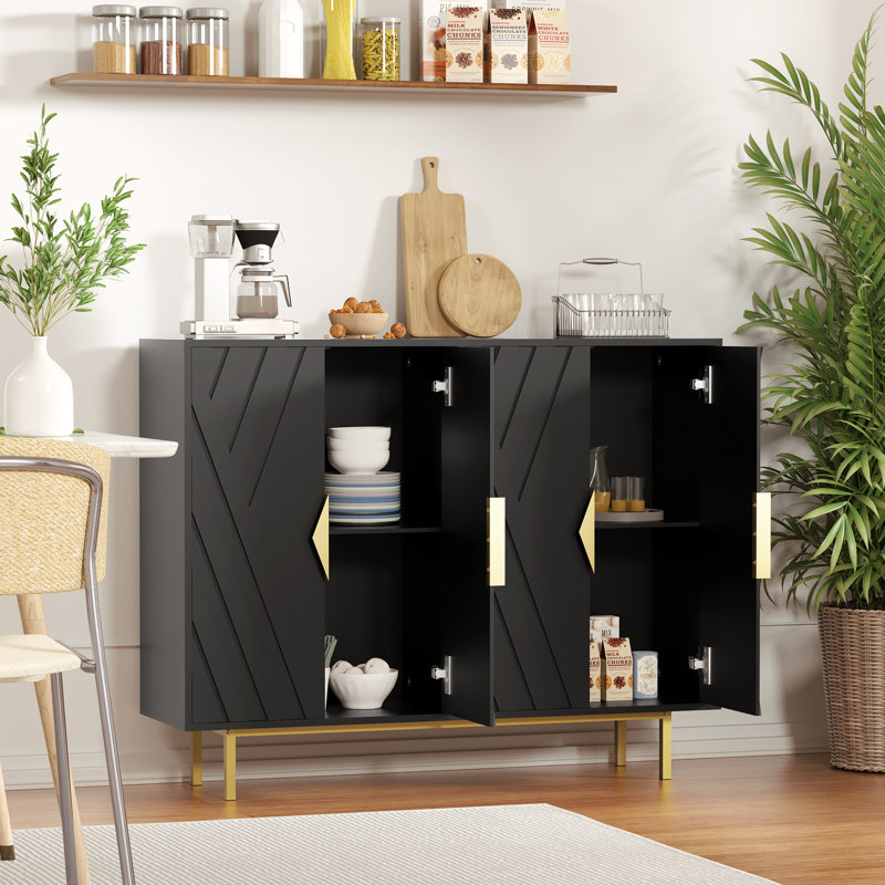 Black MDF Accent Cabinet with Gold Handles and Adjustable Shelving