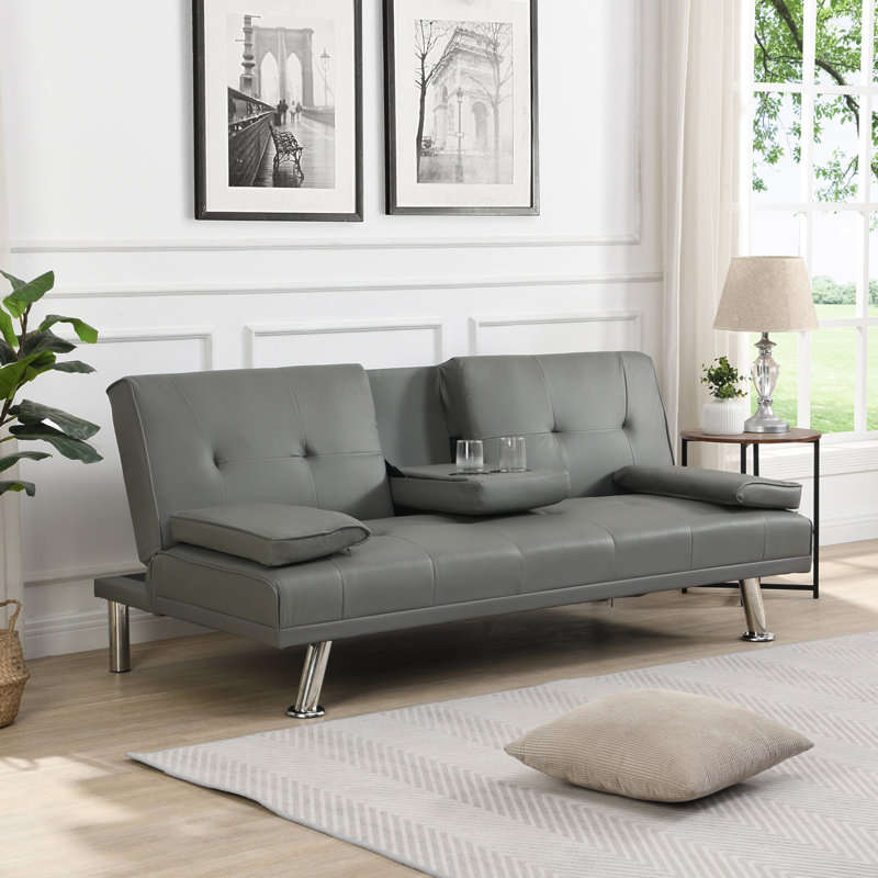 Canapé-lit avec accoudoirs deux supports, structure en bois, pieds en acier inoxydable, PVC