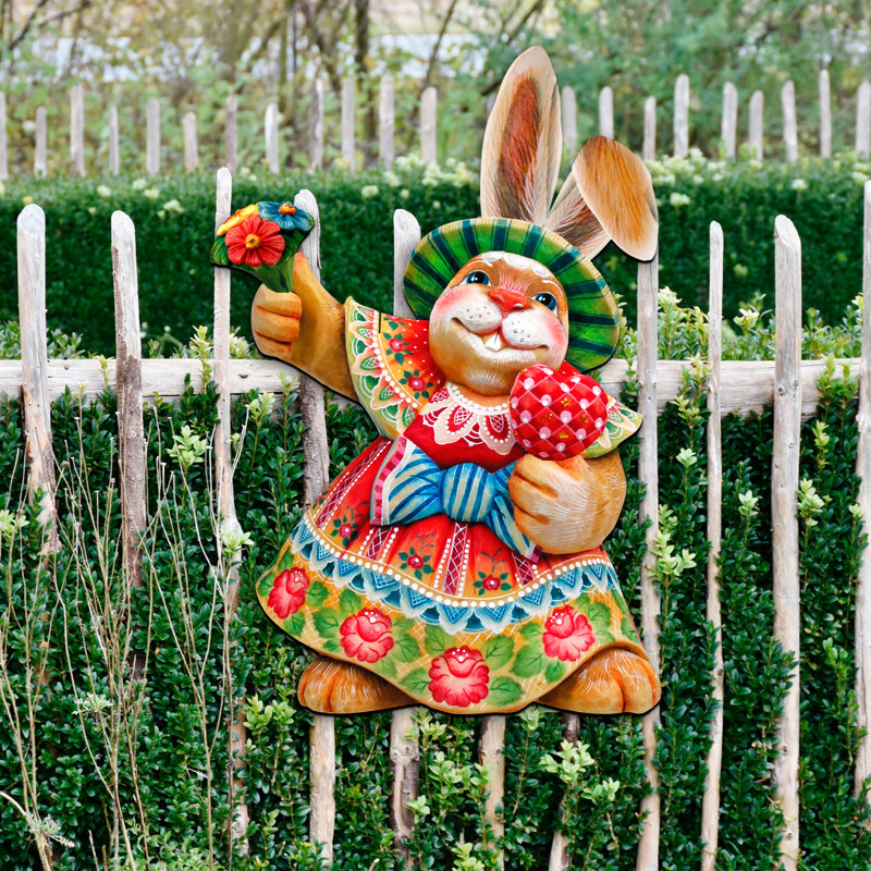 Décoration murale suspendue en bois figurine de lapin pour la porte de pâques