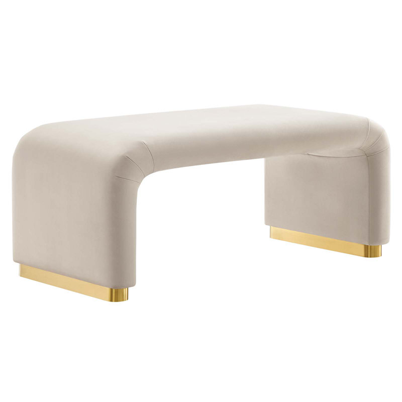 Almond Velvet Waterfall Ottoman with Brass Base