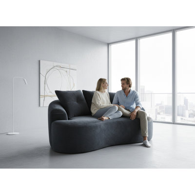 64,79 po courbé, coussins à ressorts ensachés, sièges moelleux, noir, 3 coussins décoratifs, sans assemblage pour les petites pièces, espace retraite