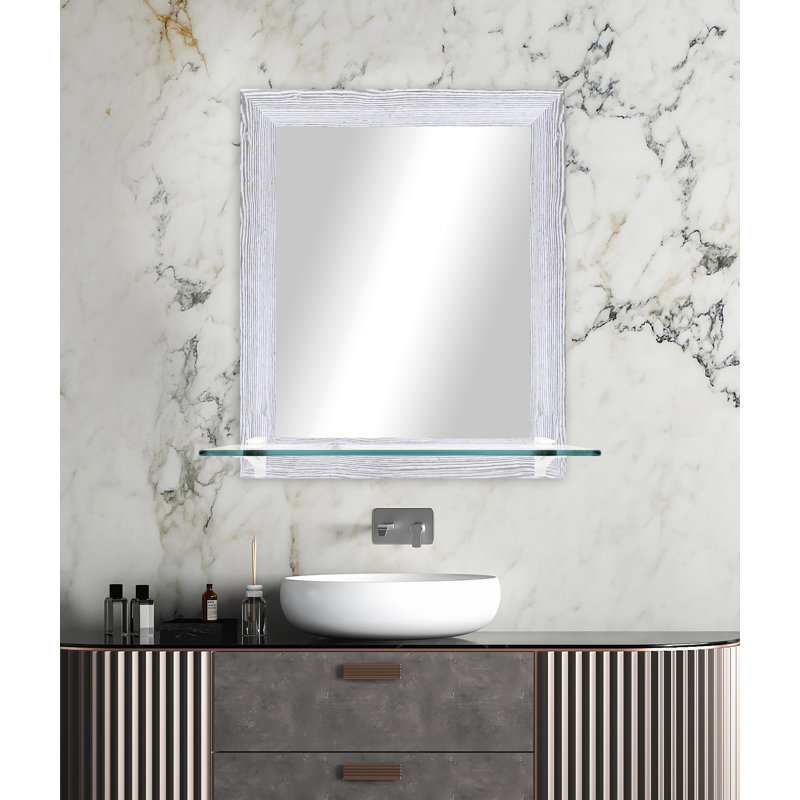 Kridia Flat Wall Mirror, Vertical, White Distressed/White, 25.5" H x 21.5" W