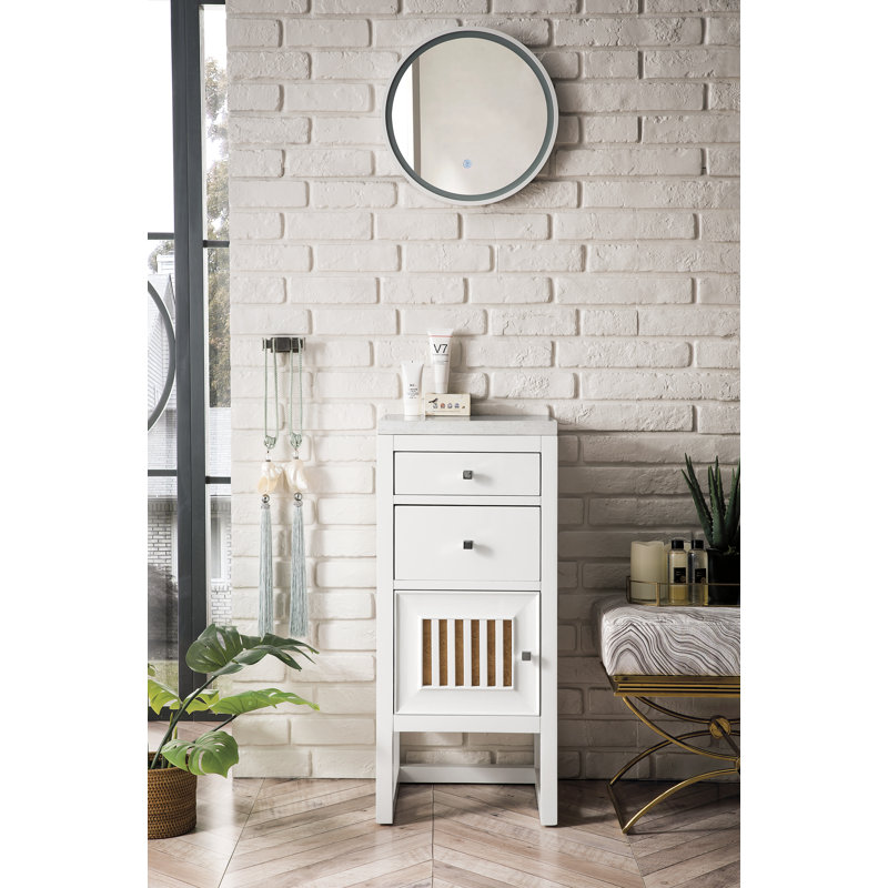 Athens 15" W Freestanding Bathroom Cabinet, Left Handed, Glossy White/Carrara White