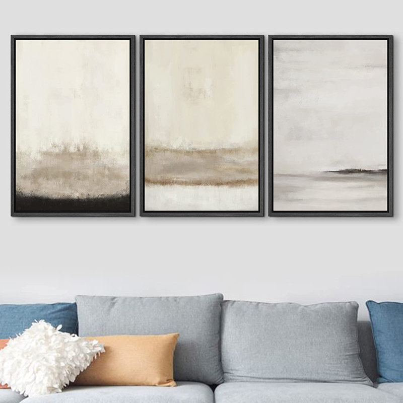 3 pièces, reproduction sur toile avec cadre flottant, Noir, H 24 po x l 48 po x P 1,5 po