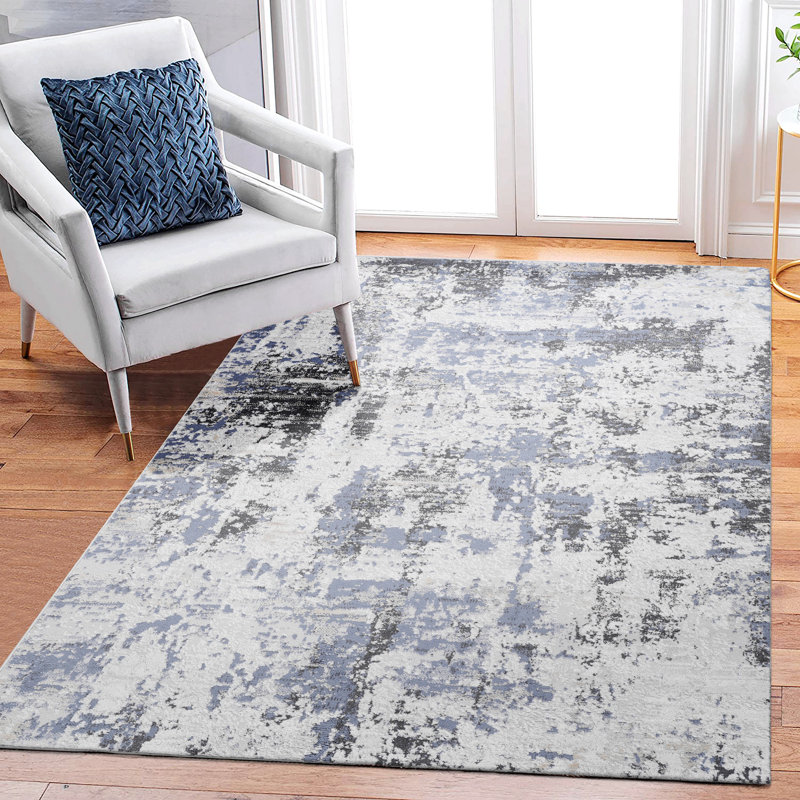 Tapis 5 x 7 gris / denim / abstrait