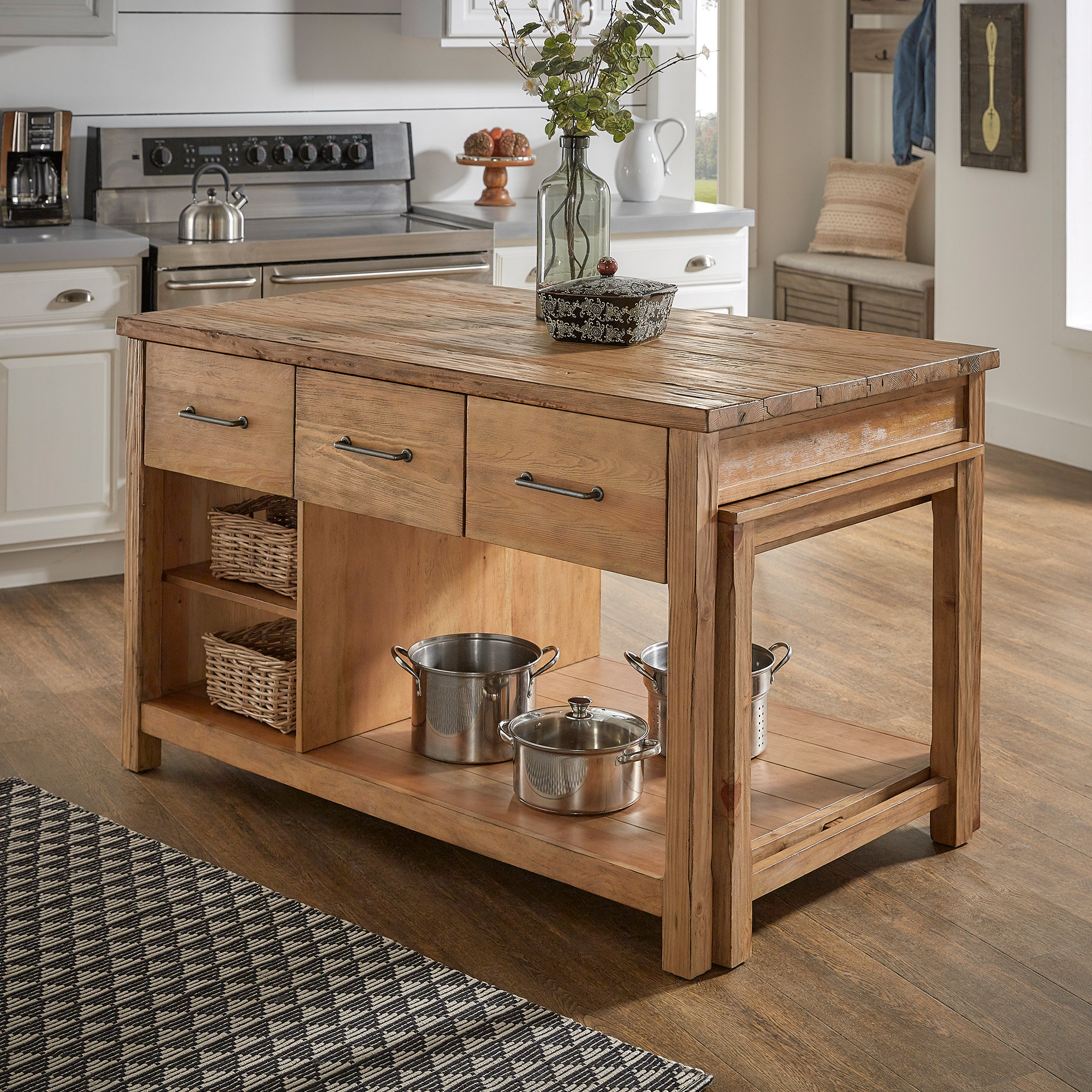 Overhang Wayfair Island With Stools Winston Porter Rolling Kitchen