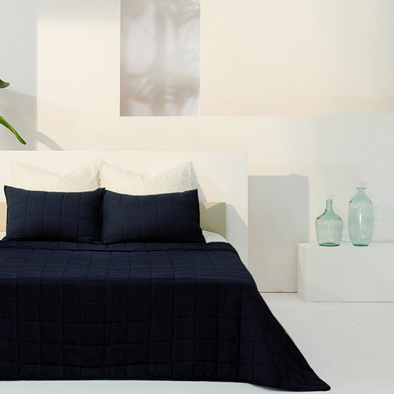 Ensemble de courtepointe en microfibre 3 pièces Mcmakin, Très grand, Bleu marine