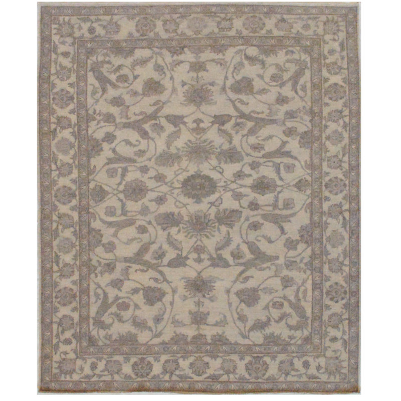 Tapis unique sable / gris noué à la main 8 pi x 9 pi 6 po