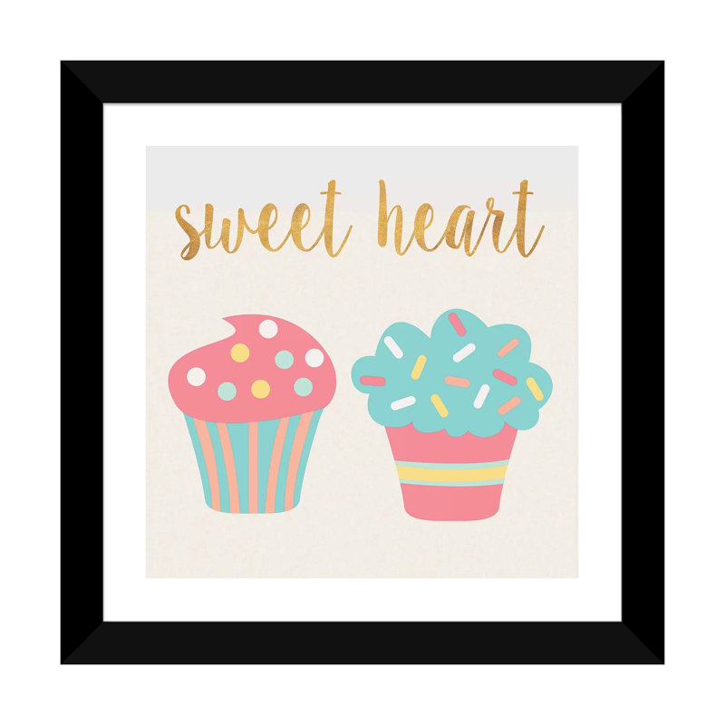 Cupcakes II - impression d'art graphique, Papier encadré noir, Blanc, H 16 po x l 16 po x p 1 po