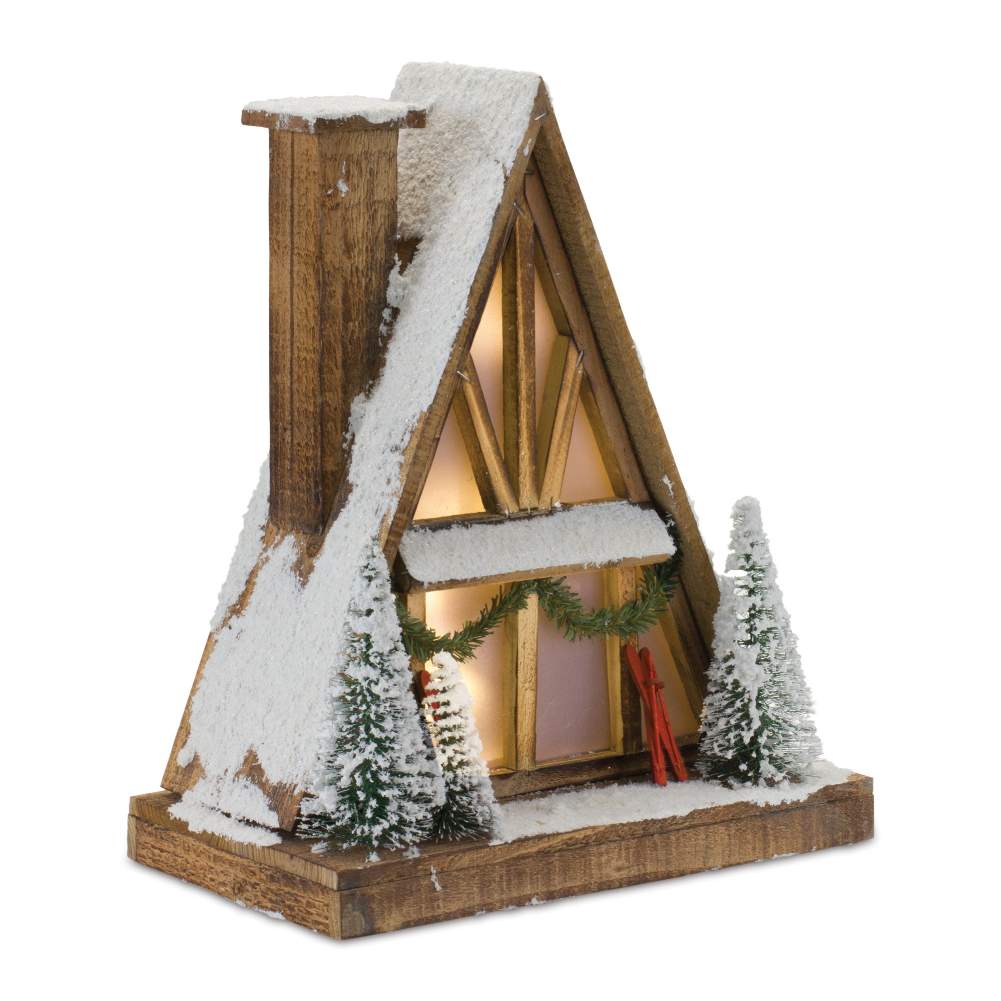 The Holiday Aisle® Vintage A-Frame Ski Lodge Lighted Display 16.5"H | Wayfair