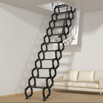 11 Steps 3m Loft Attic Ladder 9.84 ft 39.4 * 27.6", Folding Pull Down Alloy Steel Attic Ceiling Stairs 