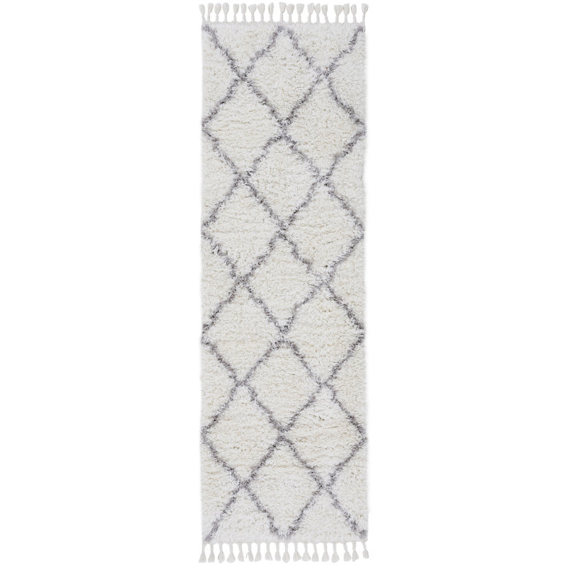 Eddy Shaggy Boho White Rug, Runner 80 x 300cm