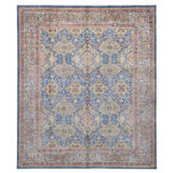 Hand Knotted Wool Area Rug in Blue And Beige