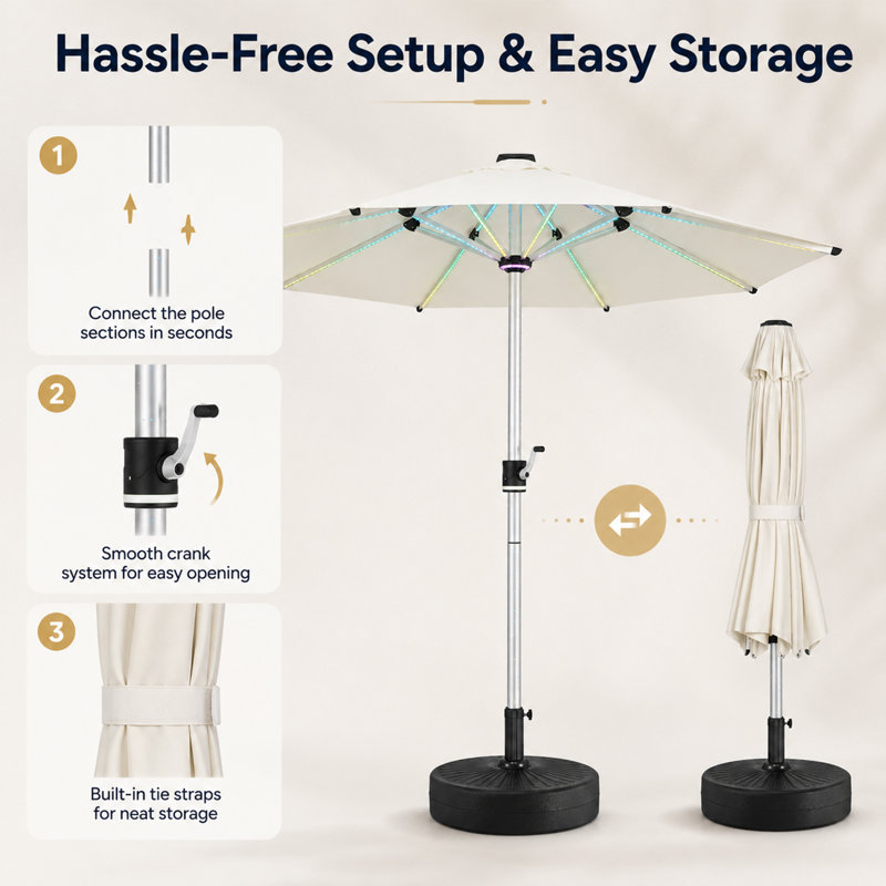 10 pi Parasol de terrasse en aluminium à énergie solaire à DEL pour attirer les visiteurs, les fêtes de jardin et les décorations décoratives