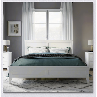 Modern White Solid Wood Platform Bed