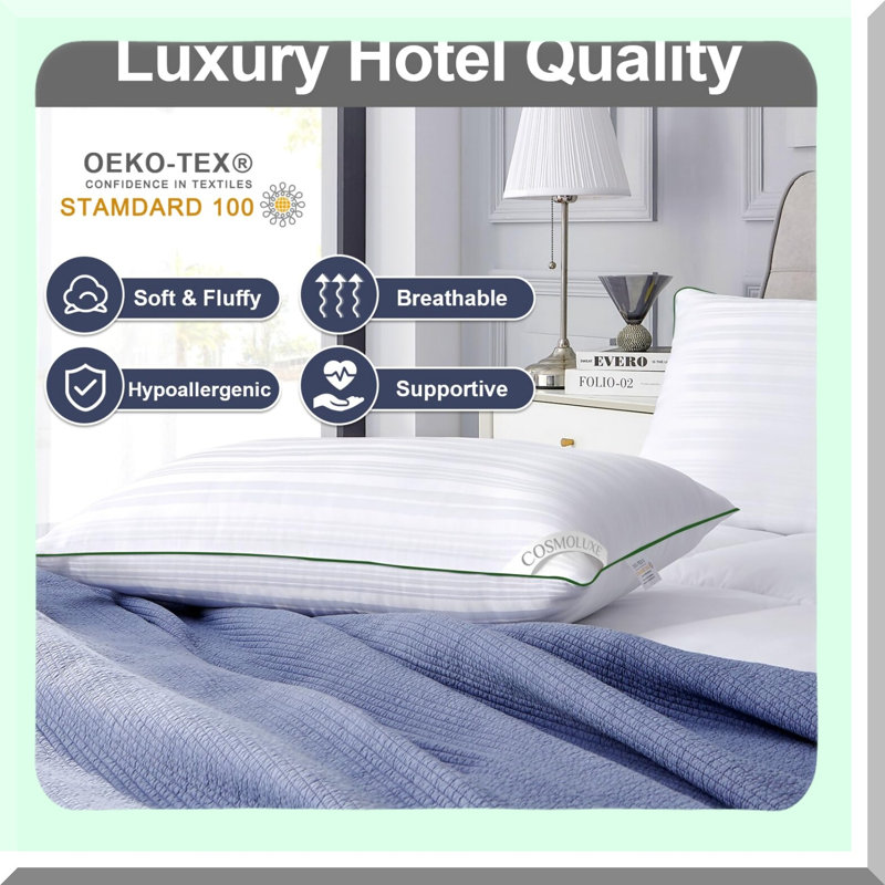 FirmSleep 2-Pack Dark Green Pillows - Set for Side, Stomach, Back Sleepers - Hotel Collection Down Alternative Bed Pillow - Standard Size