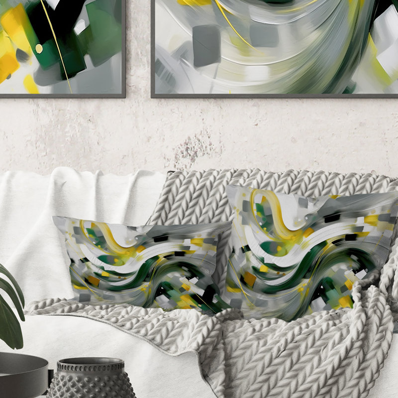 Coussin décoratif jaune et vert Abstracted Perspectives I