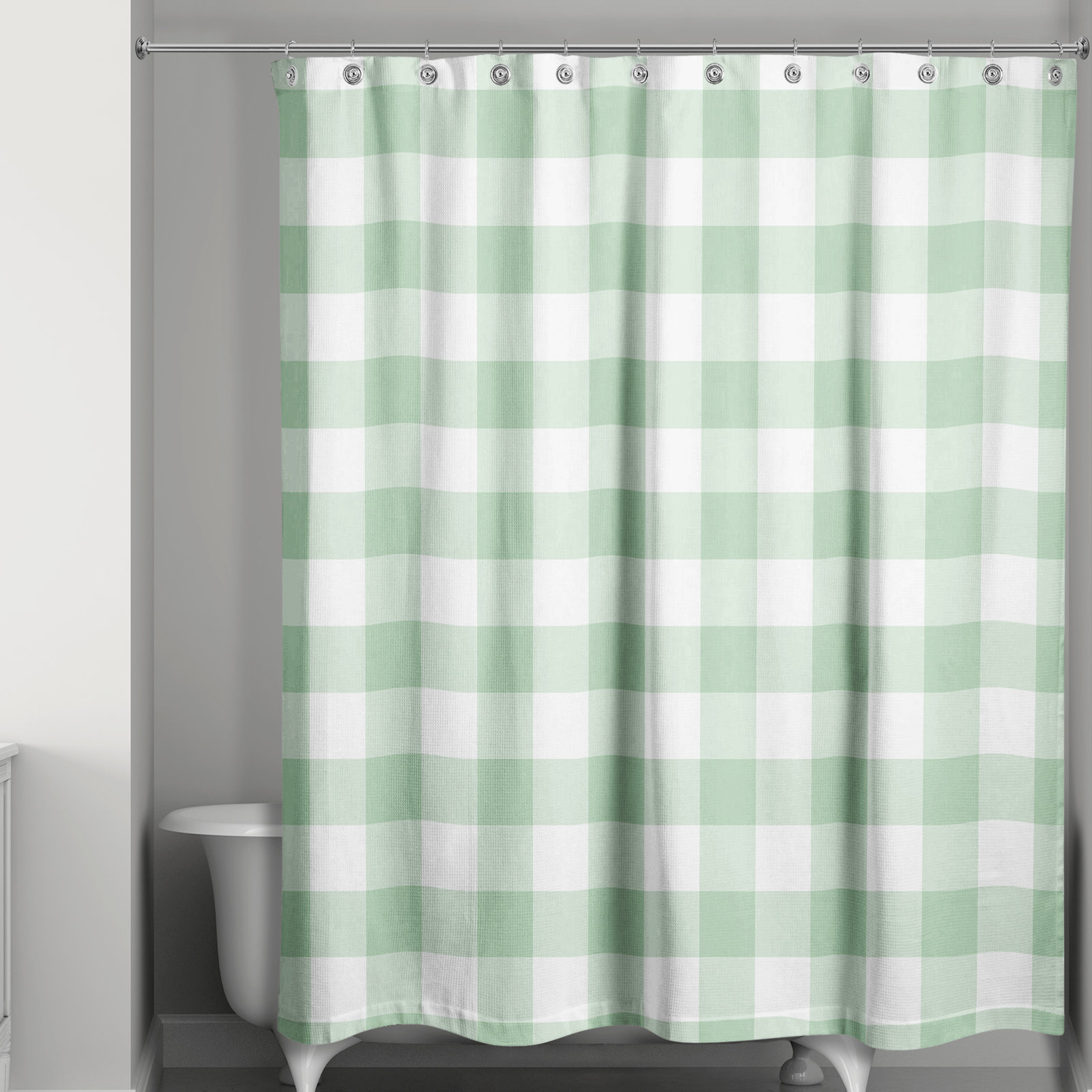 Hanka Plaid Shower Curtain, Mint