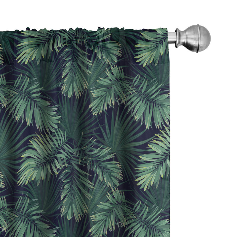 Palm Floral Semi-Sheer Rod Pocket Curtain Panels, 28" x 63"