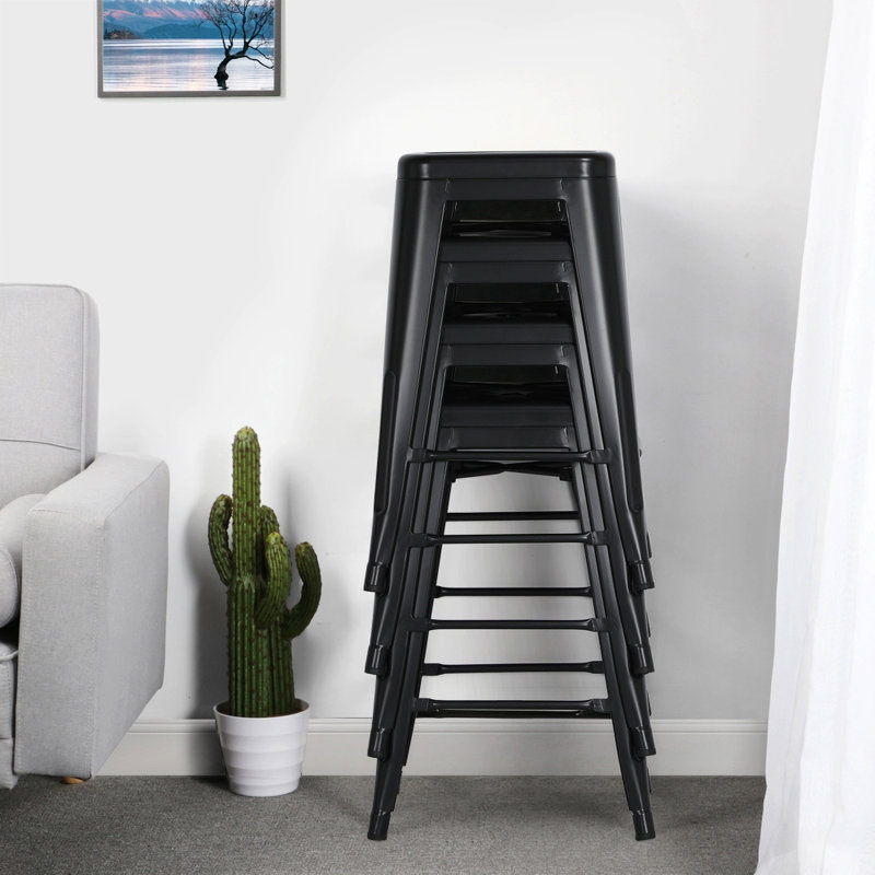 Winfred Counter Stool with Metal Frame, Black, Bar Stool (30” Seat Height)