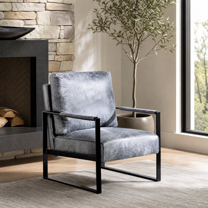 Fauteuil Mid-Century moderne avec structure en métal, Microfibre / microsuède gris, Gris