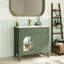 Lavabo de salle de bain 35,6 po Mid-Century avec verre à motif et bande lumineuse à capteur de mouvement-1924826020
