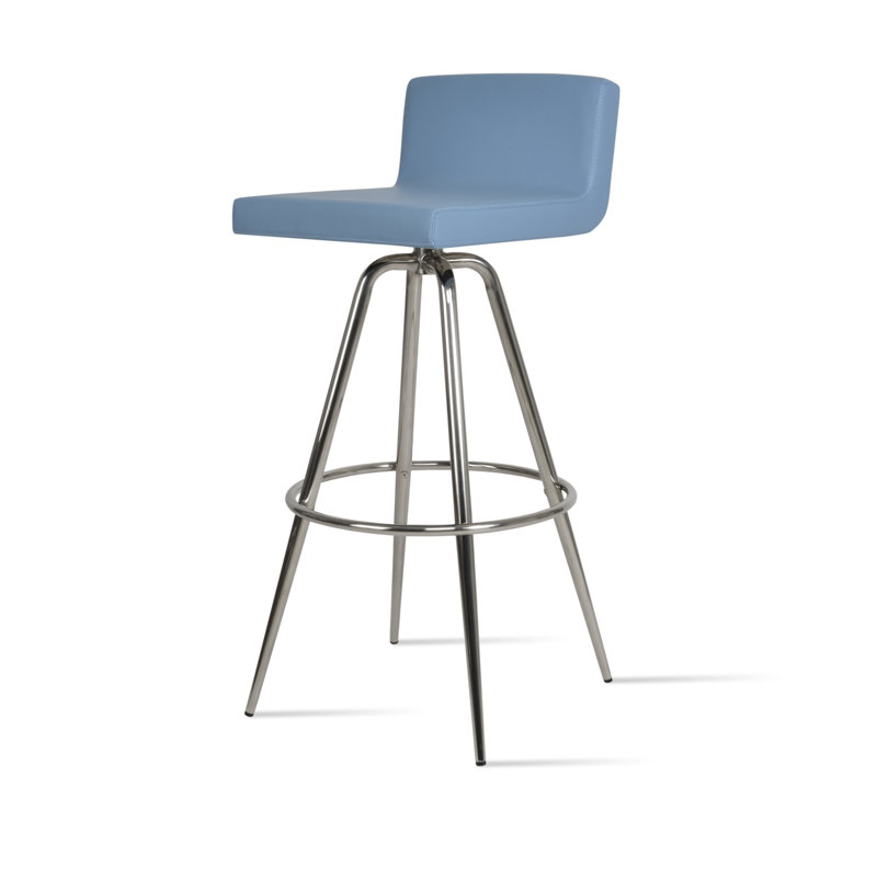 Tabouret pivotant Dallas Max, Chrome, Tabouret de comptoir (siège d'une hauteur de 24 p, Tissu orange / turquoise