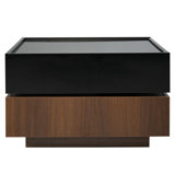 Multi-functional Square 360°Rotating Coffee Table with 2 Drawers, High Gloss 2-Tier Centre Table with Swivel Tabletop and Storage, Walnut Table Frame Side Table for Living Room, Black