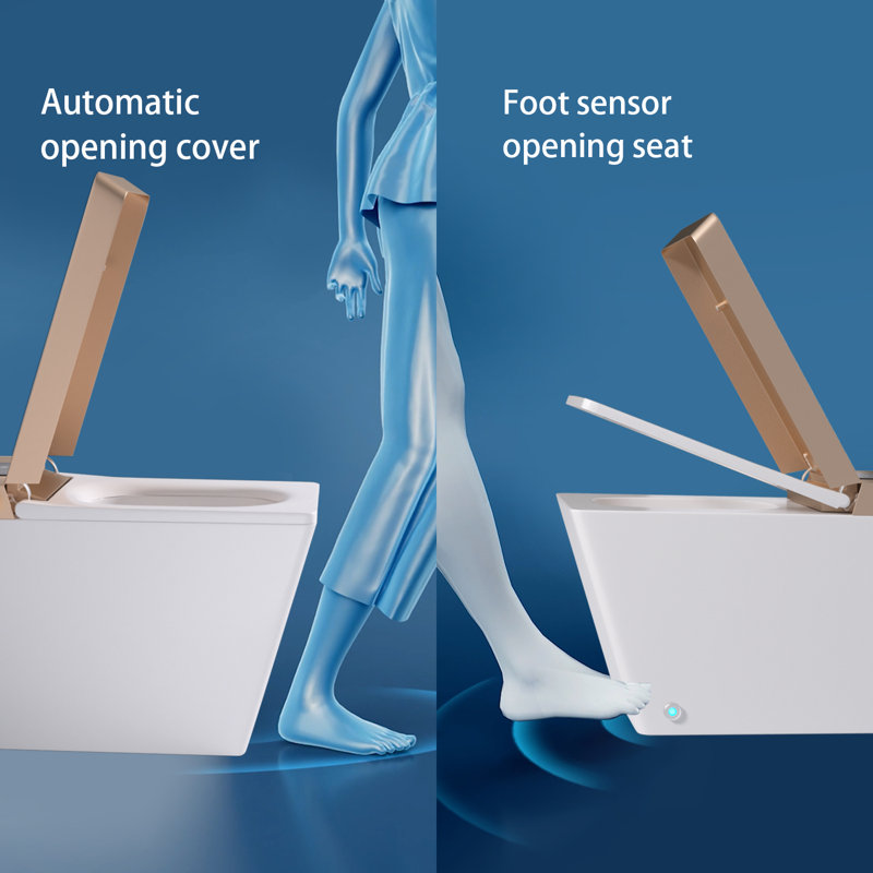 Auto Flush, Open & Close, 1.28 GPF Automatic Toilet with Smart Bidet and Wireless Remote Control, White/Golden