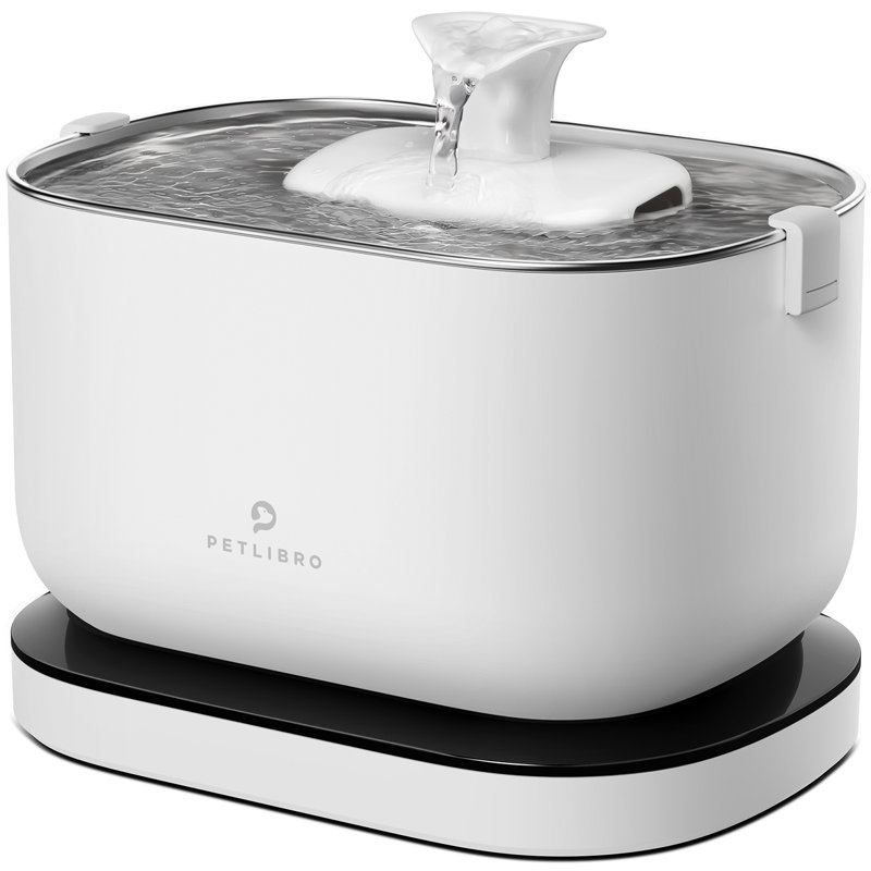 White Wireless Battery Operated Cat Water Fountain with Stainless Steel Tray