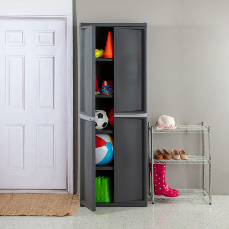 Sterilite Adjustable 4-Shelf Gray Storage Cabinet With Doors