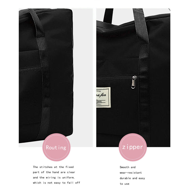 Sac fourre-tout de voyage pliable pour le voyage, 9.84" H x 5.91" W x 0.79" D, Black