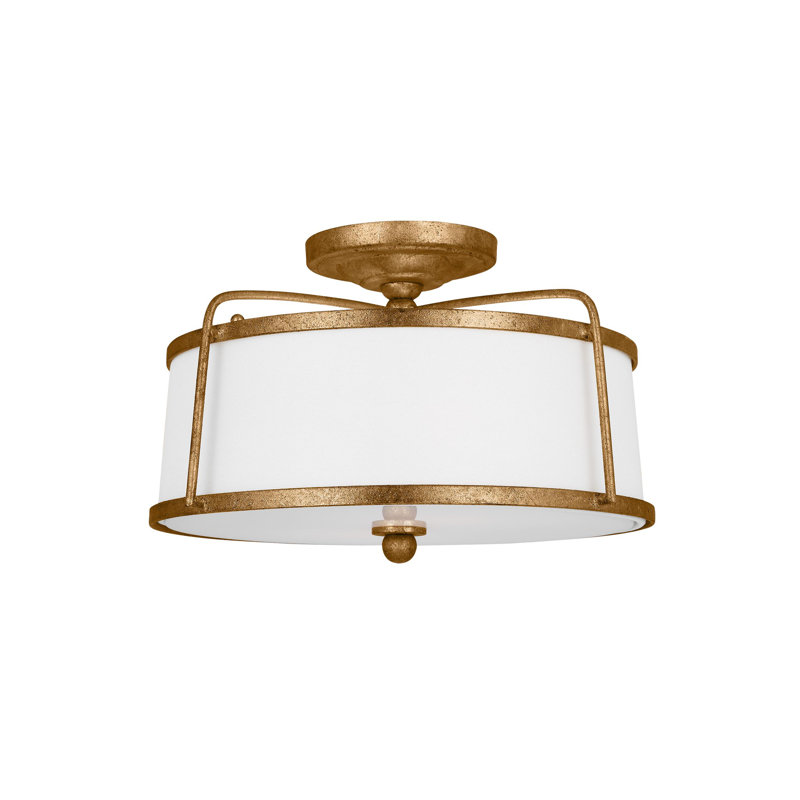 Antique Gild Glass Drum Semi-Flush Mount Light