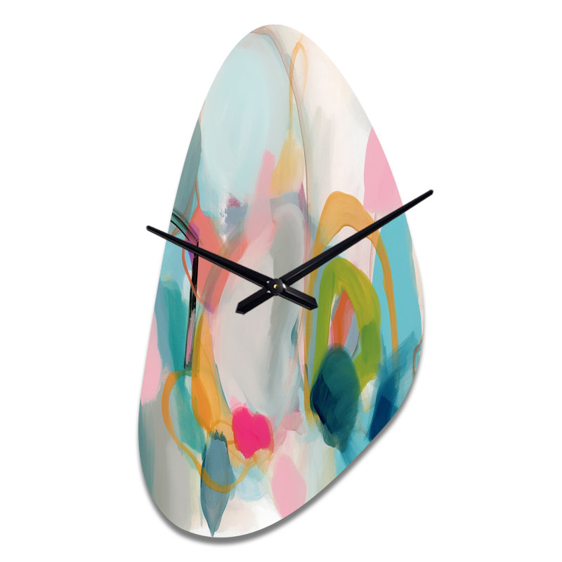 Horloge murale asymétrique en métal rose, bleu, minimalisme, fluidité, Moyenne