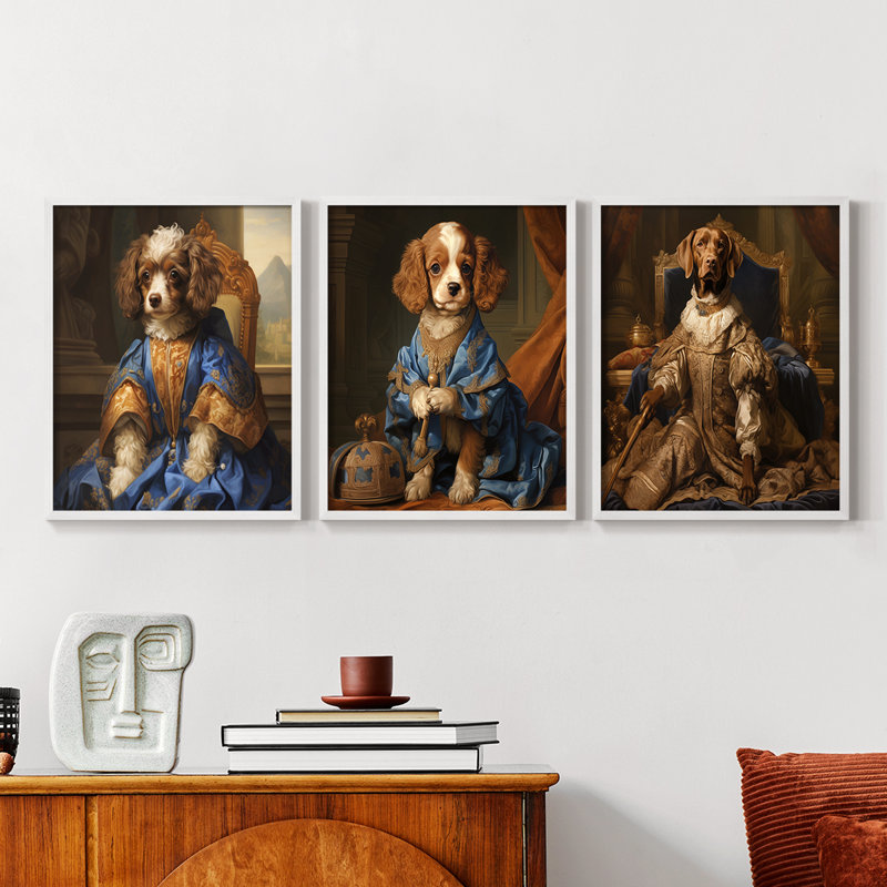 Série royale d'animaux LIX - ensemble de 3 estampes numériques encadrées - prêt à être accroché, Blanc, H 14 po x l 11 po