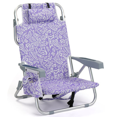 8.5"H Aluminum Reclining Folding Beach Chair 5-Positions With Cooler Bag And Cup Holder