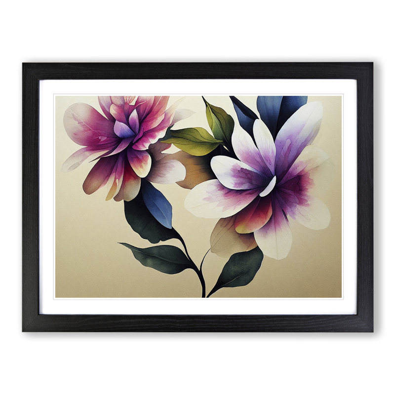 Charming Watercolour Flowers - Single Picture Frame Painting, Black, 46cm H x 64cm W x 2cm D