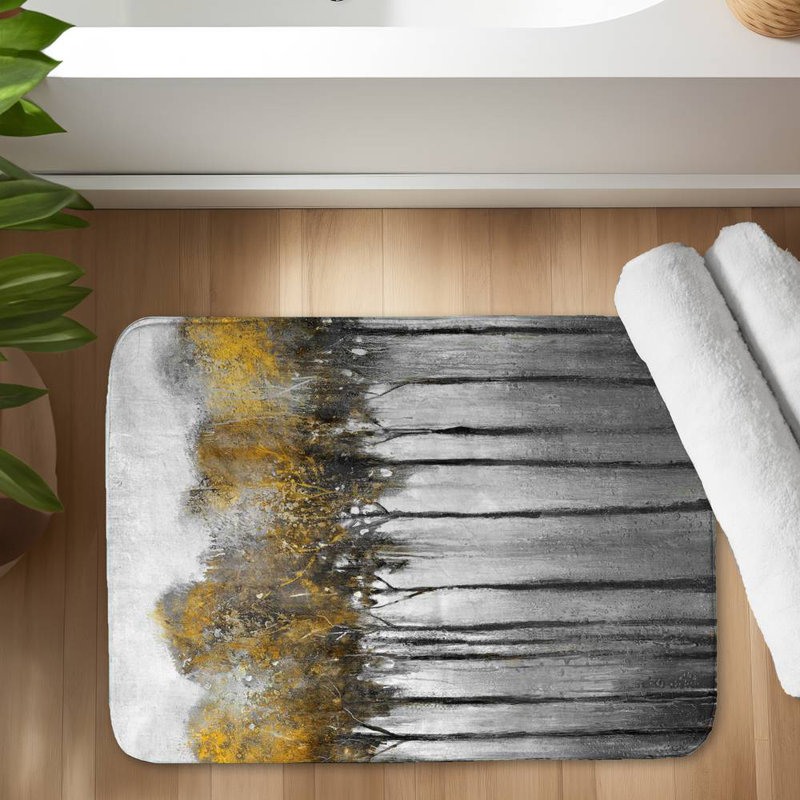 Abstract yellow forest Bath Mat with Non-Slip Backing - Quick Dry Memory Foam Bathroom Rug - Absorbent - Modern Plush Spa-Style - Machine Washable