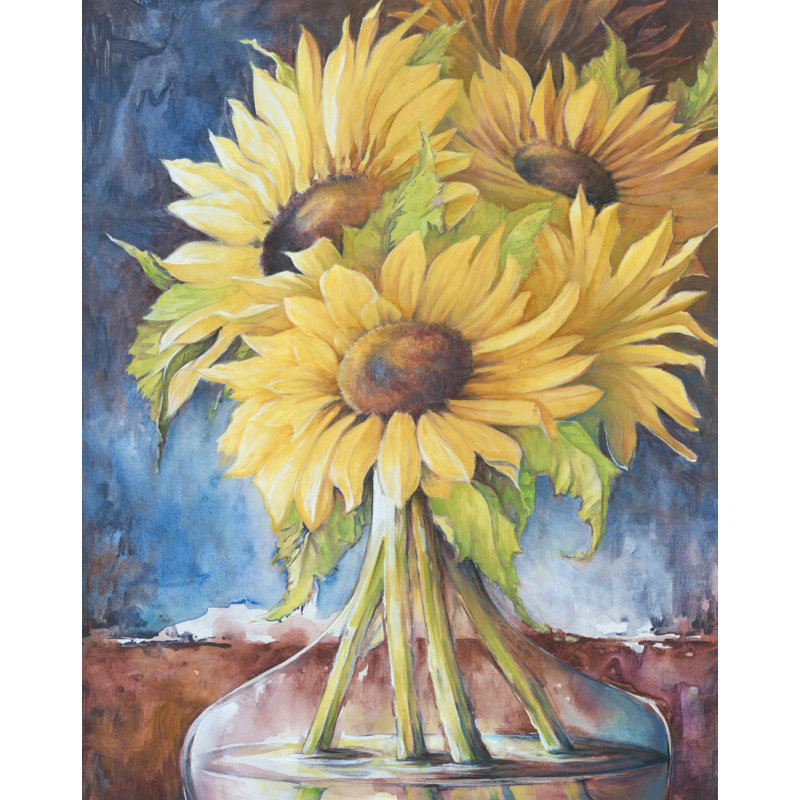 Sunflowers Jar - Painting Print, 46cm H x 30cm W, Black Floater Framed
