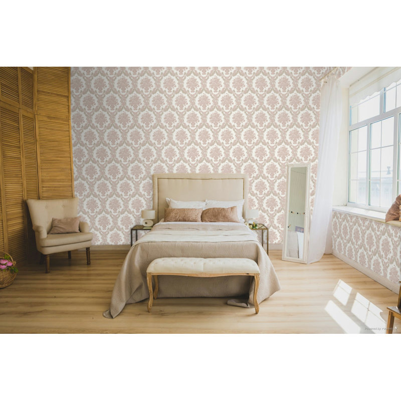 Rouleau de papier peint embossé à motif damassé Baroque, Rose