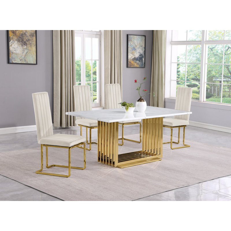 Ensemble de salle à manger Gagner, 5, Crème / doré, Or