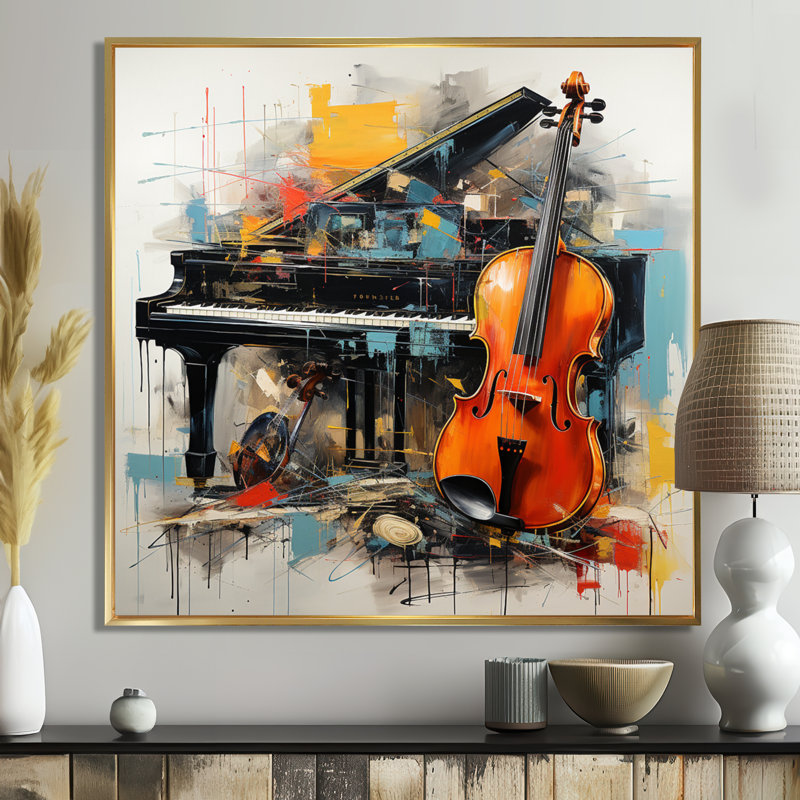 Musique dynamique ballade audacieuse - musique, art mural, H 44 po x l 44 po, Cadre flottant doré