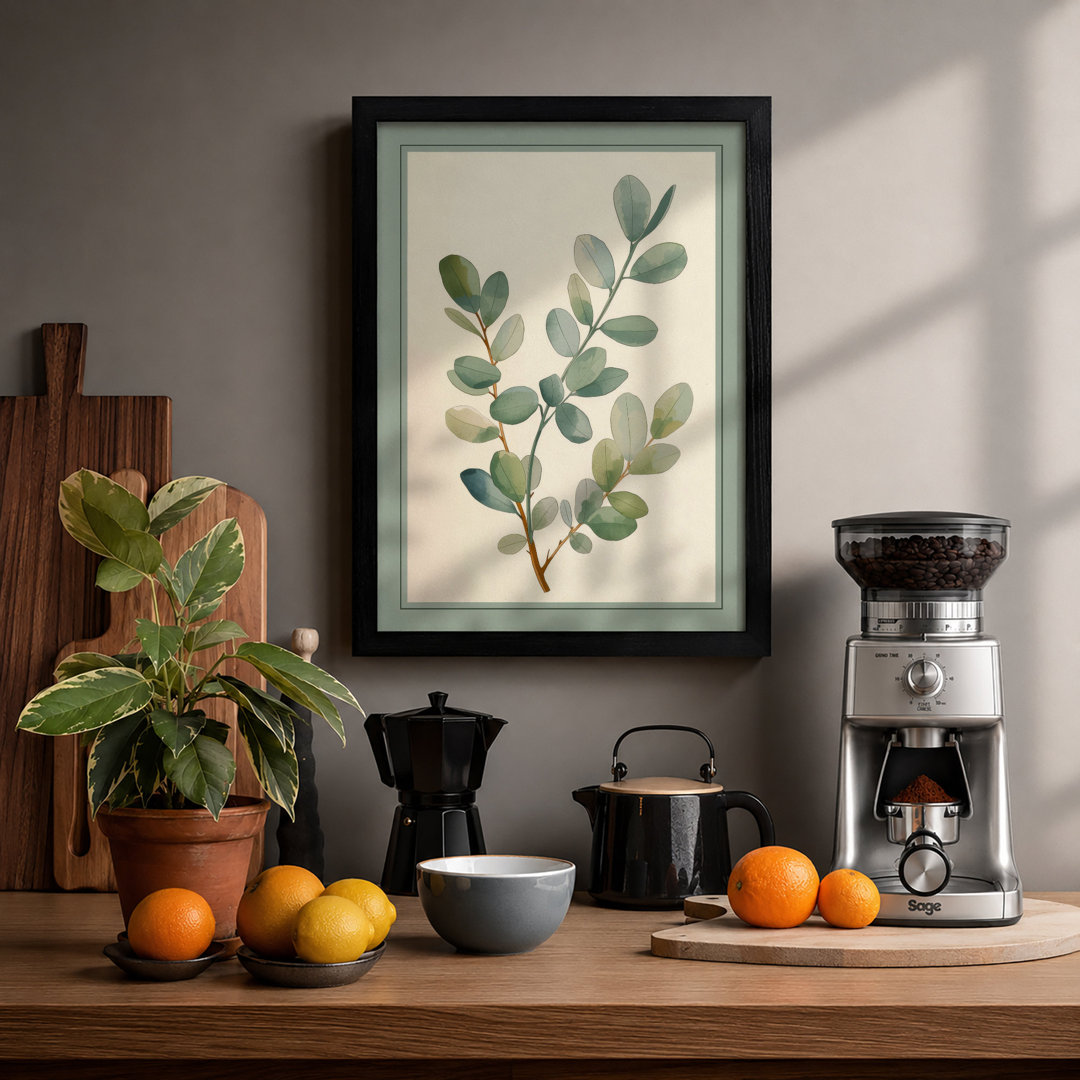 Leafy Branch in Watercolour Botanical - Framed Print